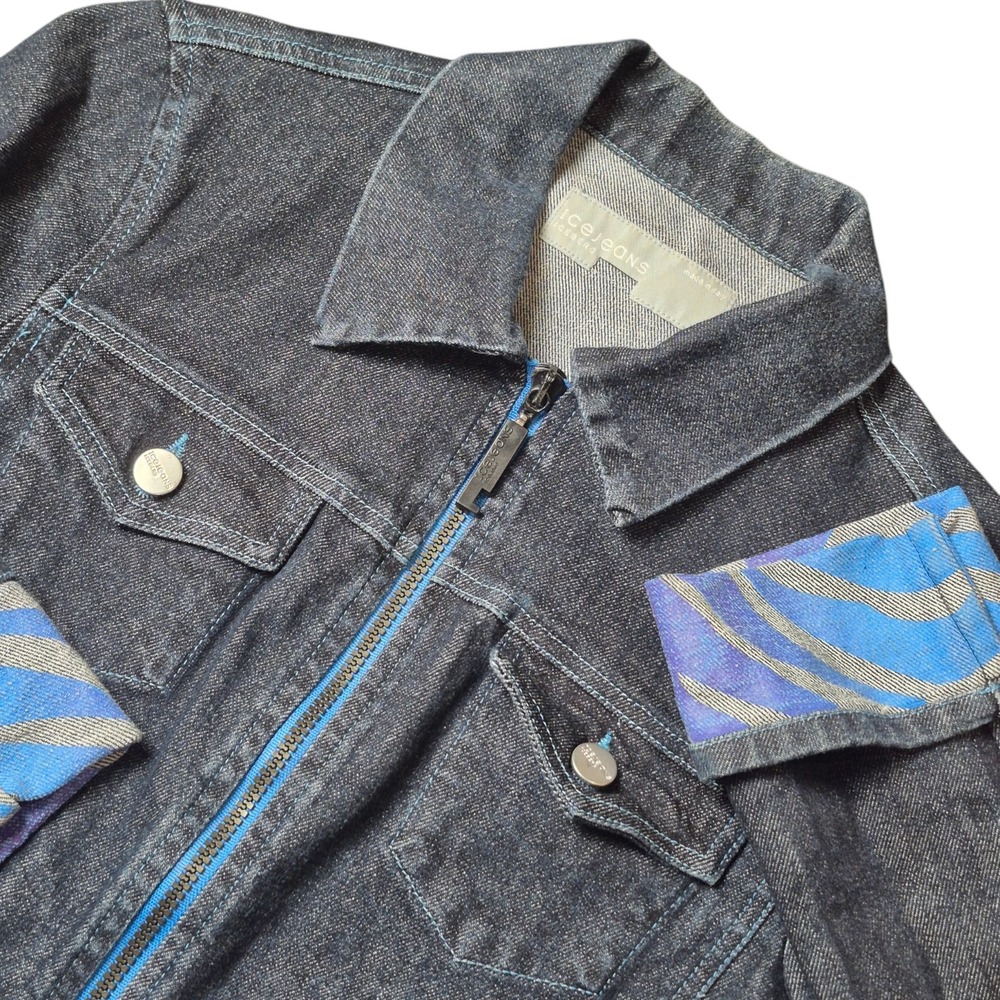 Ice Jeans Iceberg Women's S‎ Denim Jacket Blue Full Zip Y2K Designer Italy